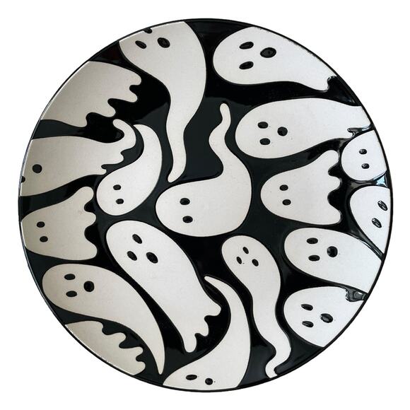 ELUM HOME Spooky Halloween Ghost Appetizer Plates Set of 4 Black & Cream NIB - Picture 2 of 13